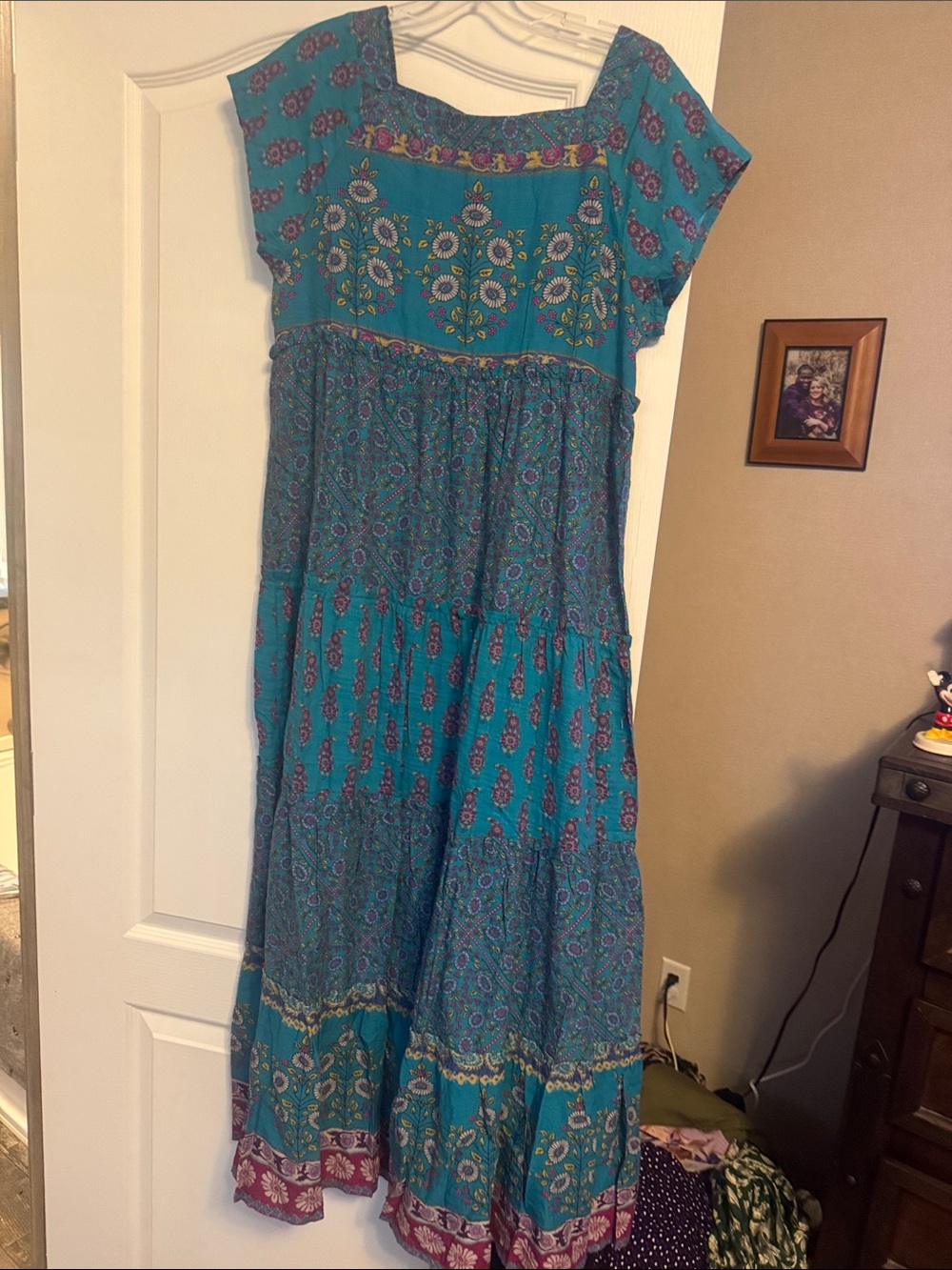 NATURAL LIFE Teal Floral Tiered Girls' Dress with Pink Accents